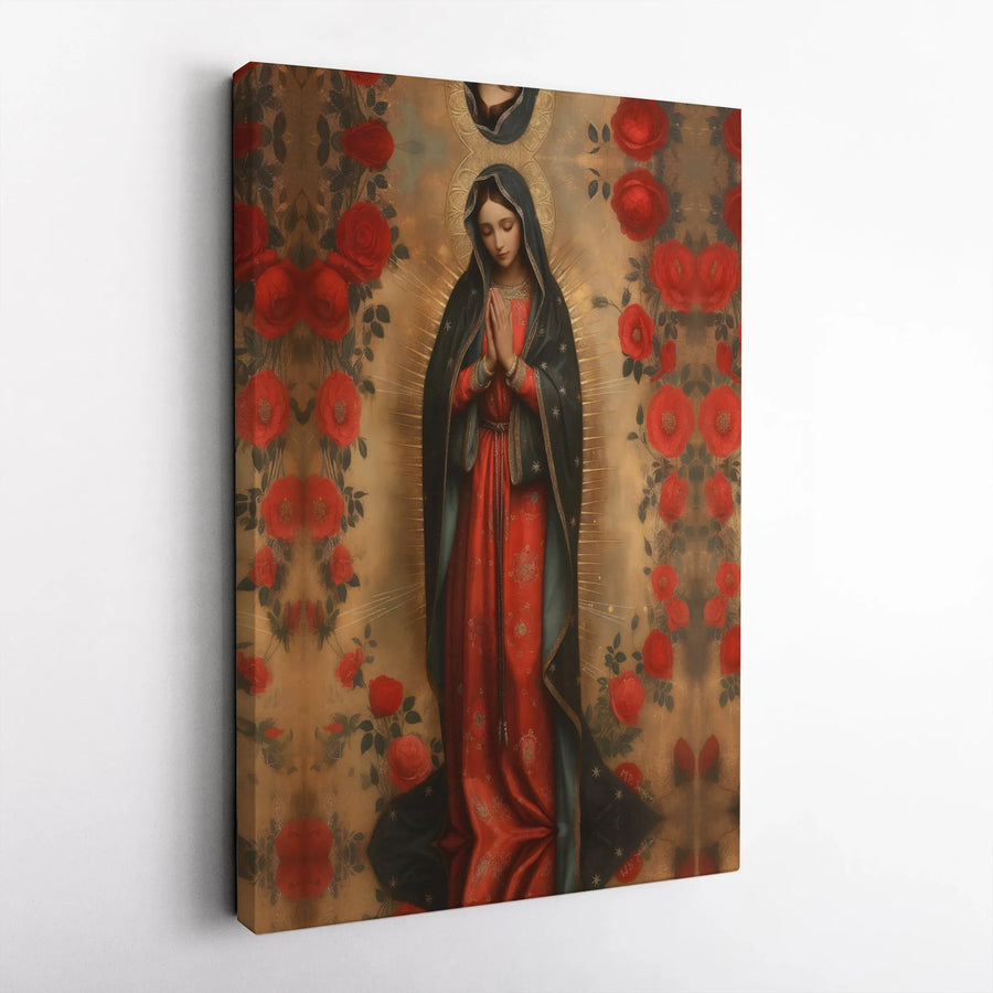 Our Lady of Guadalupe Canvas Wall Art | Virgin Mary with Red Roses | Gallery Quality Framed Print | Catholic Home Decor Religious Gift
