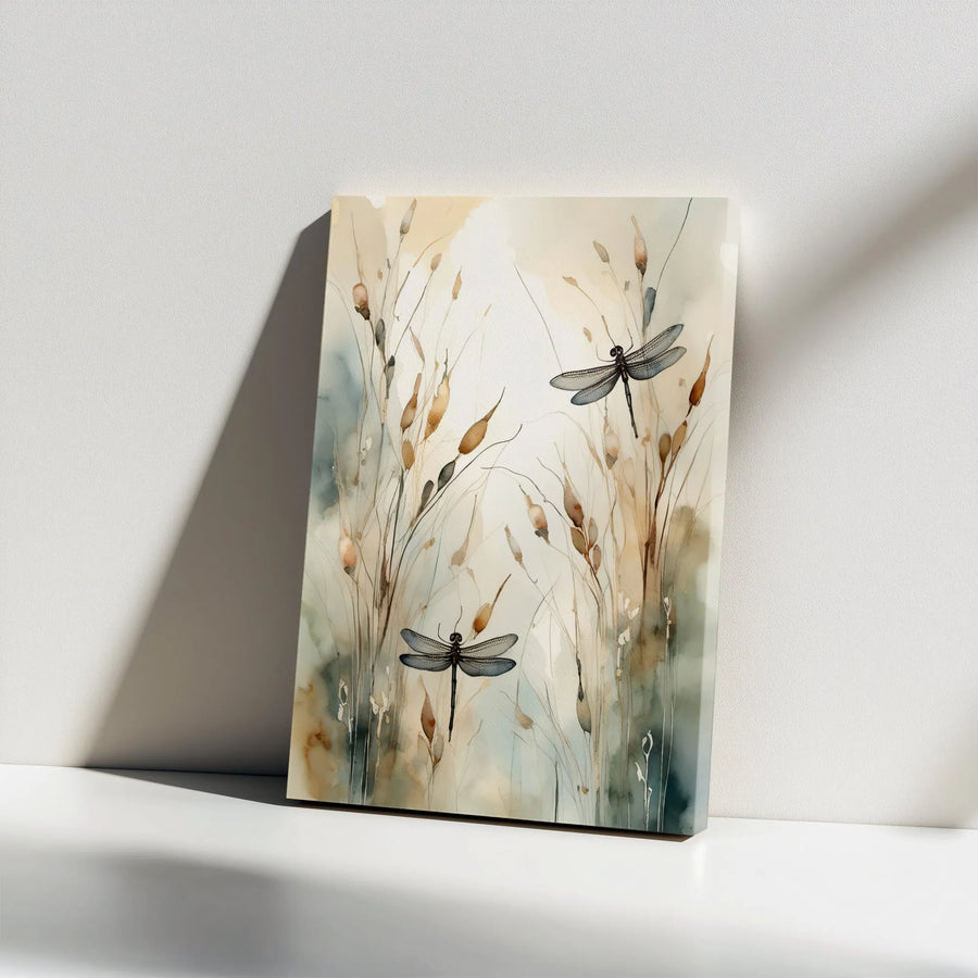 Watercolor Dragonfly Canvas Wall Art | Abstract Botanical Insect Painting | Premium Thick Gallery Wrap | Modern Farmhouse & Boho Home Decor Gift
