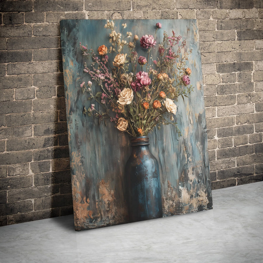 Rustic Dried Flower Bouquet Canvas Wall Art | Vintage Still Life Painting Print | Premium Gallery Wrap Decor | Farmhouse Home & Office Gift