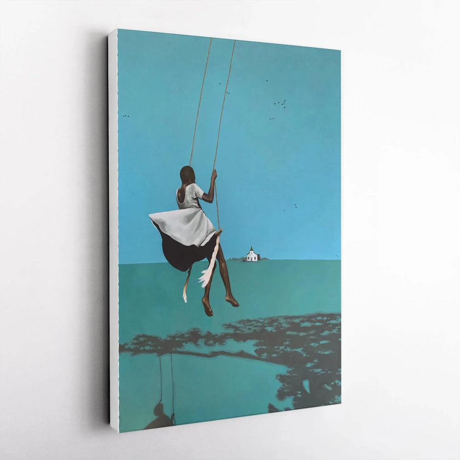 Woman on Swing Surrealist Canvas Art | Minimalist Black Art Print | Premium Gallery Wrapped Canvas | Inspirational Modern Home Decor Gift