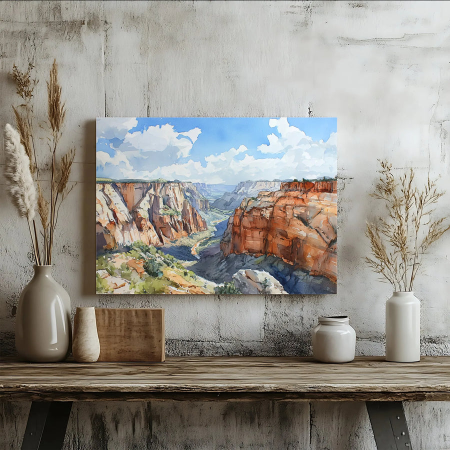 Red Rock Canyon Landscape Canvas Print | Watercolor Nature Wall Art | 1.25” Gallery Wrap | Premium Home Decor Gift for Nature Lovers
