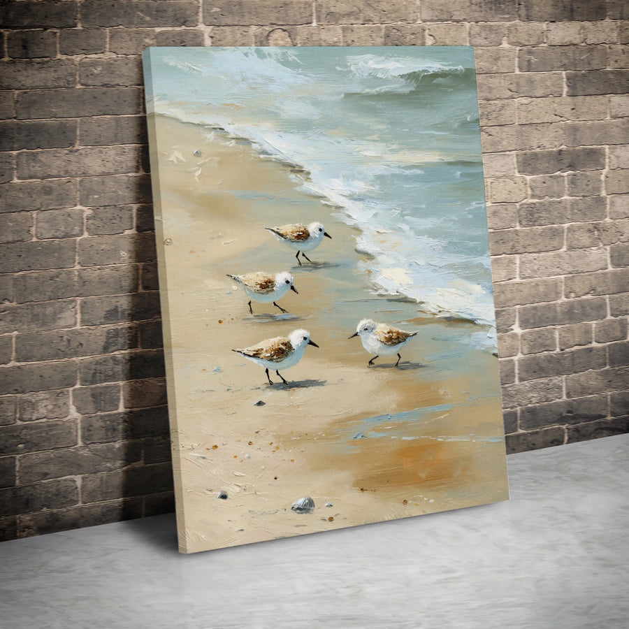 Coastal Sandpiper Canvas Print | Textured Seascape Painting Wall Art | Premium 1.25" Thick Gallery Wrap | Beach House Decor Gift