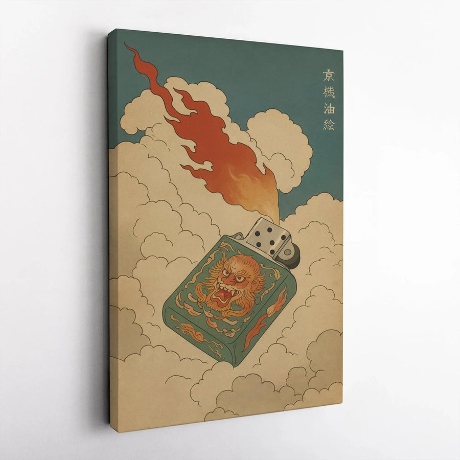 Japanese Ukiyo-E Oni Lighter Canvas | Traditional Demon Mask Wall Art | Premium Fade-Resistant Print | Unique Gift for Urban Art Lovers