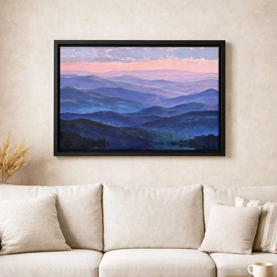 Mountain Sunset Canvas Art | Impressionist Blue and Purple Landscape Print | Gallery Wrapped Premium Wall Decor | Nature Gift for Home Office