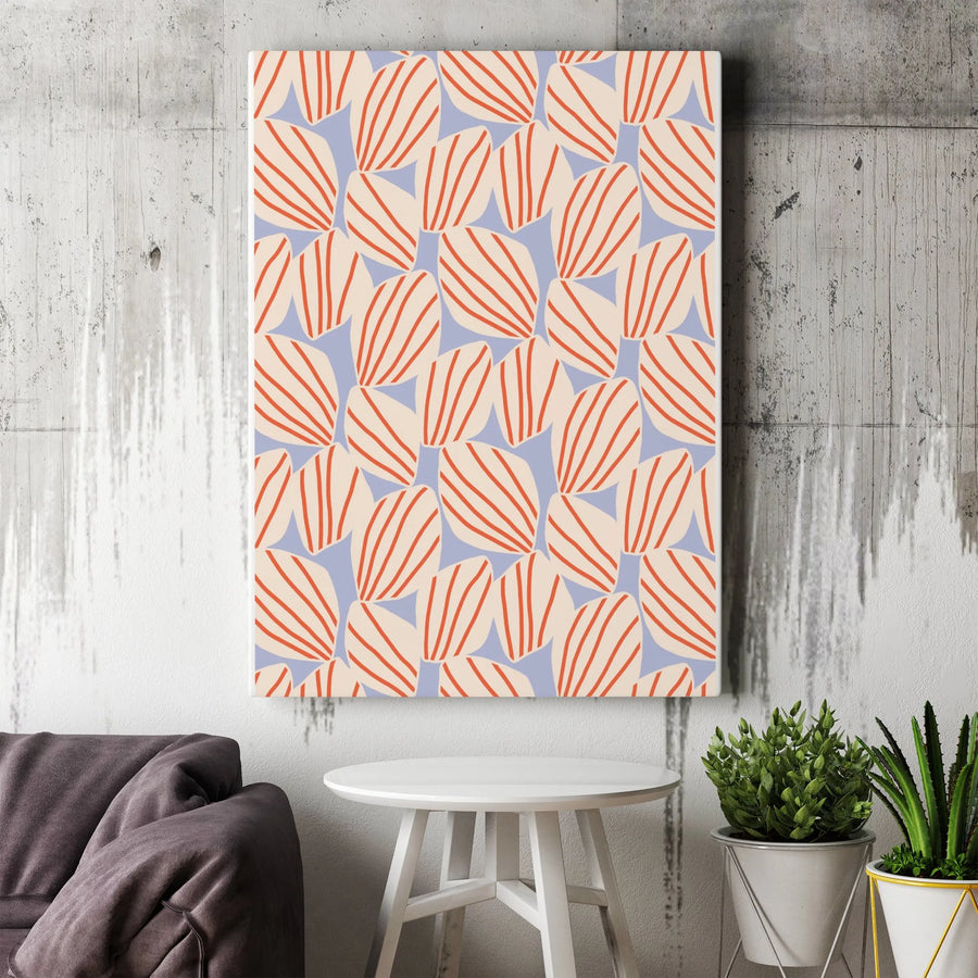 Abstract Striped Leaf Vertical Canvas | Retro Geometric Pattern Wall Art | Premium Thick Gallery Canvas | Modern Minimalist Home Decor Gift