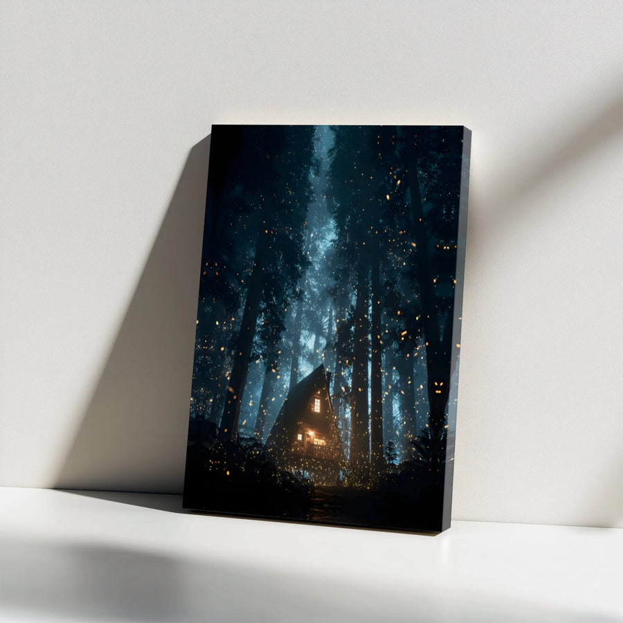 Enchanted Forest Cabin Canvas Print | Magical A-Frame Home Wall Art | Premium Gallery Wrapped Decor | Cozy Nature Landscape Gift for Cabin Lovers