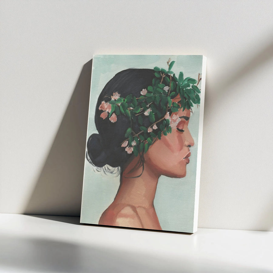 Floral Woman Portrait Canvas Print | Botanical Flower Crown Illustration | Premium Gallery Quality Canvas | Boho Chic Wall Decor Gift