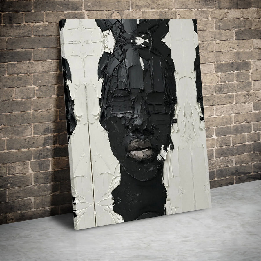 Abstract Black Art Canvas Print | Textured Monochrome Portrait | Premium Gallery Wrap Canvas | Statement Art for Modern Home Decor