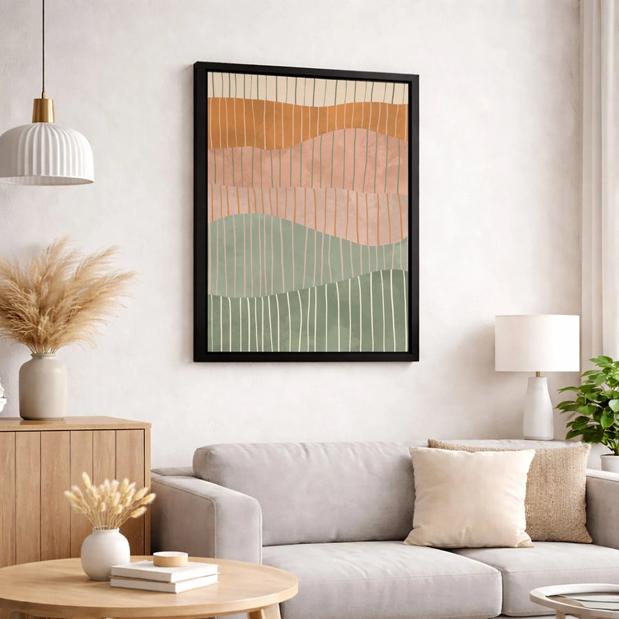 Abstract Wavy Landscape Canvas Art | Earth Tone Vertical Lines Wall Decor | Premium 1.25" Gallery Wrapped Print | Modern Minimalist Home Gift