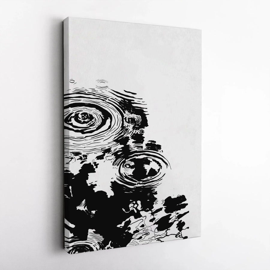 Abstract Water Ripples Wall Art | Minimalist Black and White Ink Sketch | Premium Gallery-Wrapped Canvas | Modern Home Decor Gift