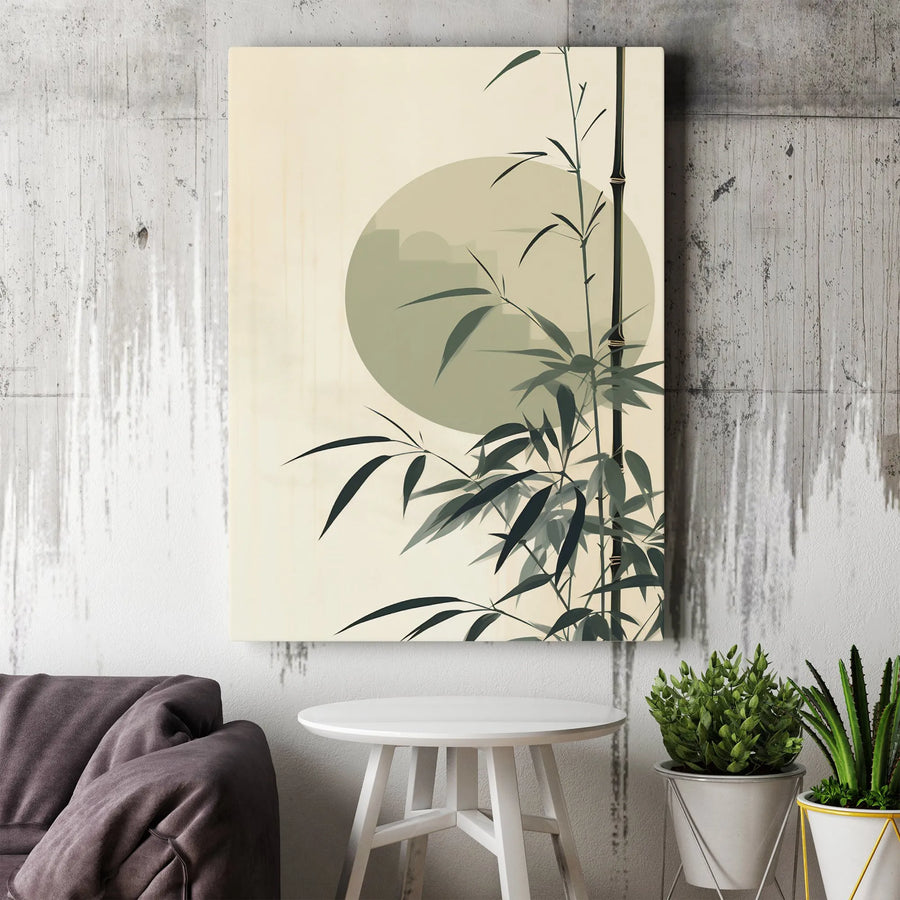 Japanese Bamboo Canvas Wall Art | Minimalist Sumi-e Botanical Print | Premium Gallery-Wrapped Decor | Zen Meditation Gift for Home Office