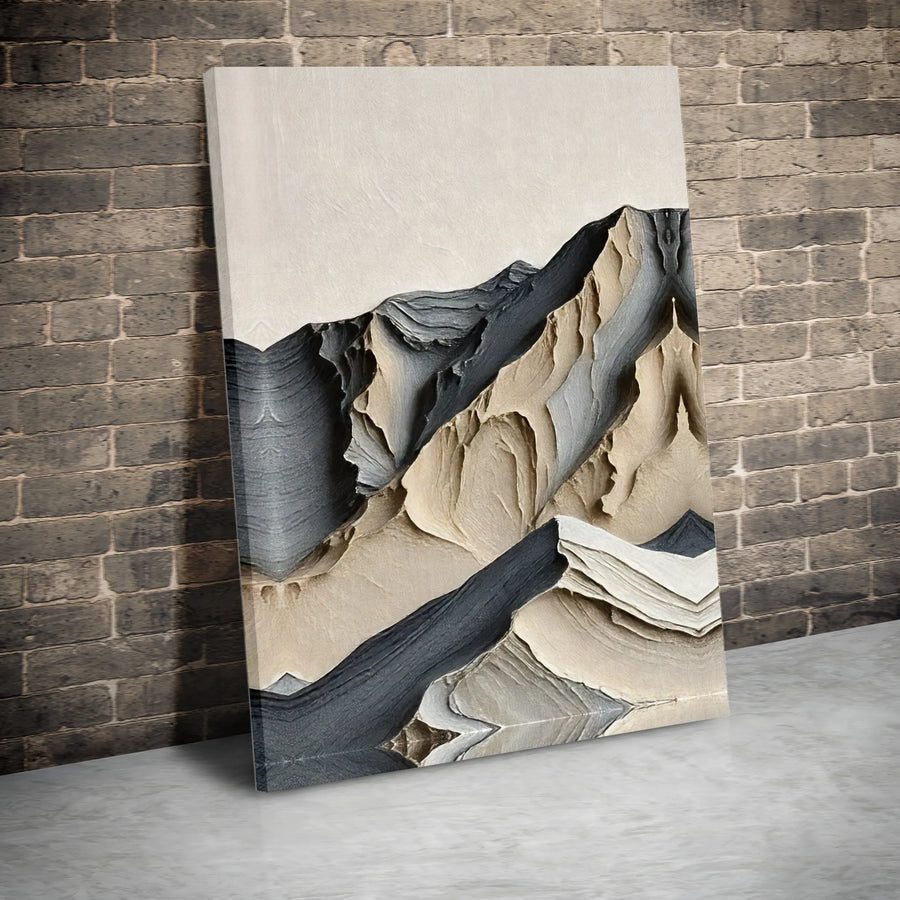 Abstract Mountain Canvas Wall Art | Textured Grey Landscape Painting | Premium Gallery-Wrapped Print | Modern Minimalist Home Decor