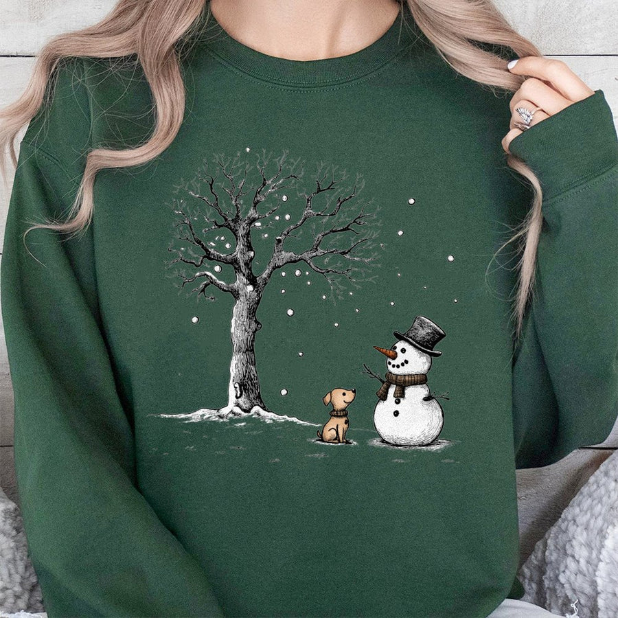 Snowman and Dog Sweatshirt | Cute Winter Wonderland Graphic | Cotton-Poly Blend Comfort | Holiday Gift for Animal Lovers