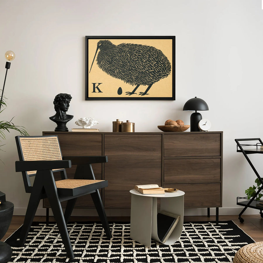 Kiwi Bird Wall Art | Vintage Alphabet Letter K Print | Premium Gallery Wrapped Canvas | Unique Nature Lover Gift