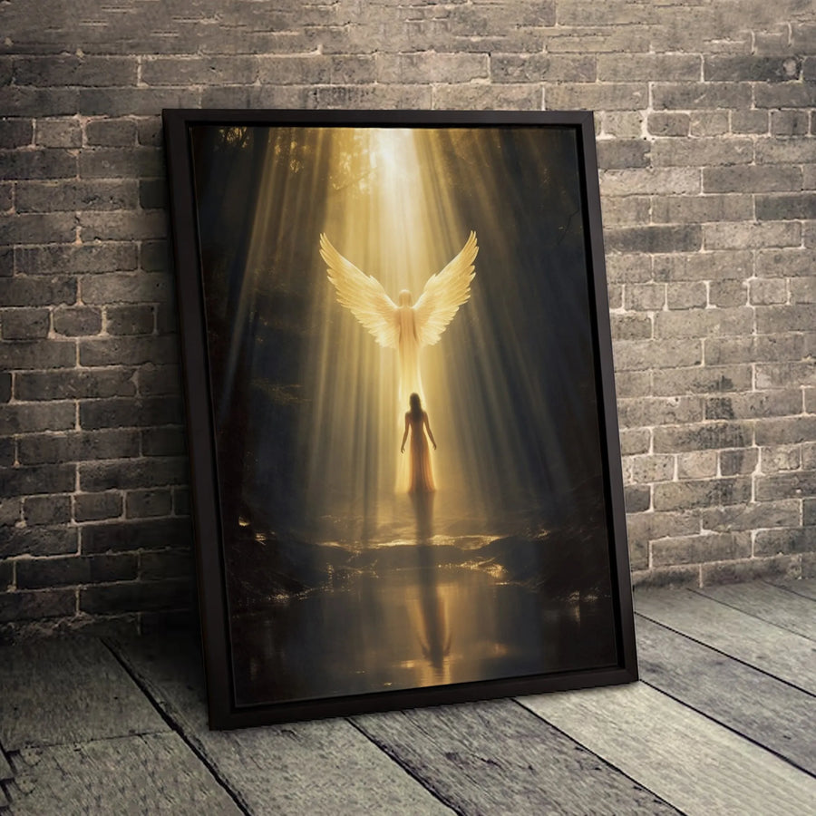 Guardian Angel Canvas Print | Heavenly Light Forest Wall Art | Premium Gallery Wrapped Decor | Spiritual Comfort Gift for Her