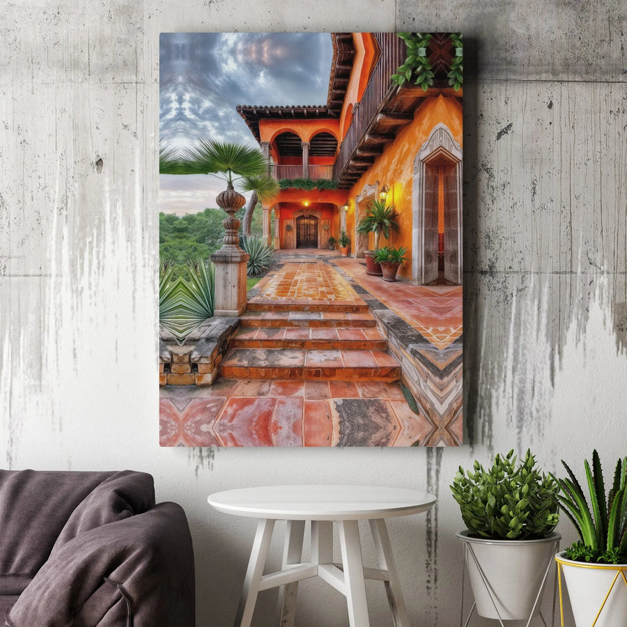 Spanish Colonial Hacienda Canvas Art | Terracotta Courtyard Architecture Print | Gallery-Quality 1.25" Profile | Mediterranean Home Decor Gift