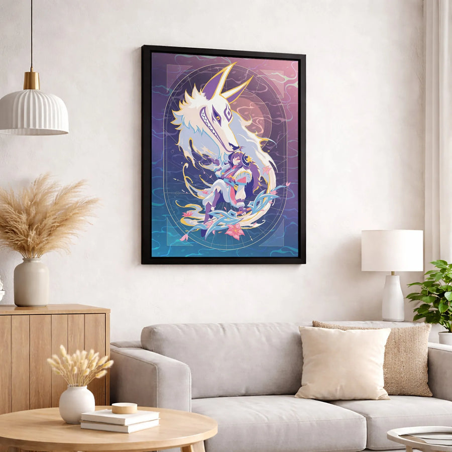 Anime Wolf Spirit Canvas Art | Ethereal Forest Guardian Wall Decor | Premium Gallery Wrap Print | Fantasy Gaming Room Gift for Gamers