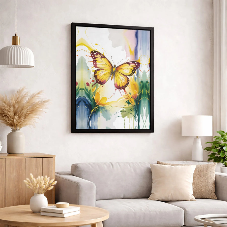 Yellow Butterfly Canvas Wall Art | Abstract Watercolor Botanical Print | Premium Gallery-Wrapped 1.25" Profile | Vibrant Home Decor Gift