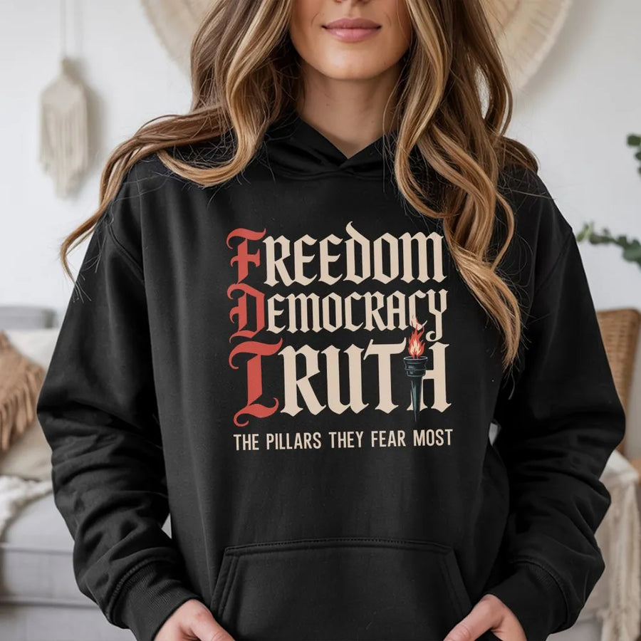 Freedom Democracy Truth Hoodie | Activist Graphic Tee | Premium Cotton Blend Unisex Sweatshirt | Gift for Social Justice Advocate