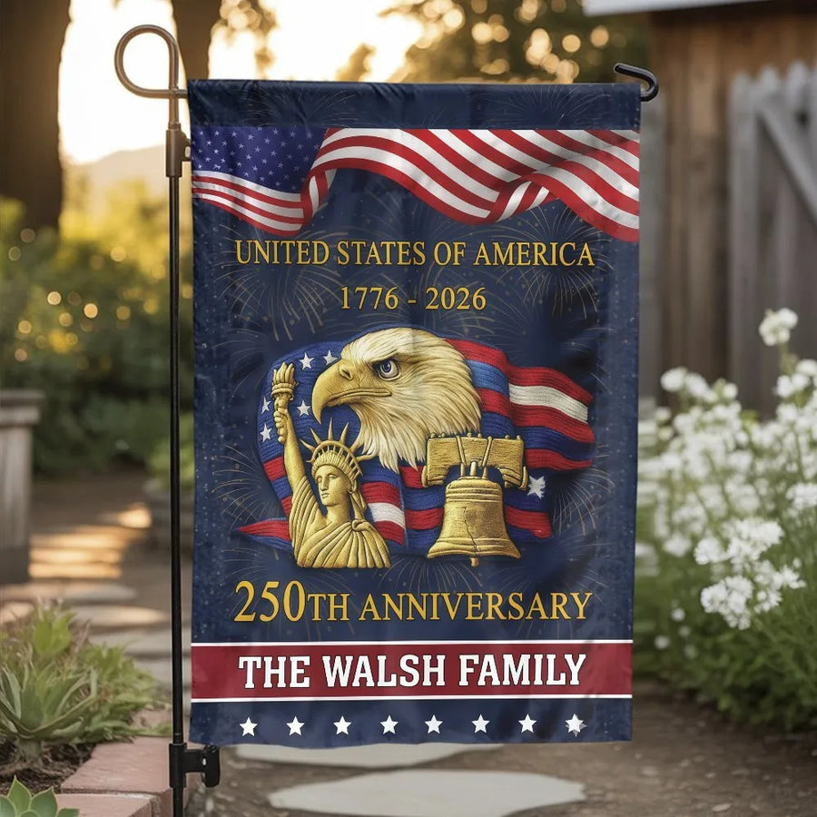 USA 250th Anniversary Garden Flag | Patriotic Eagle & Liberty Bell | Double-Sided Weatherproof Fabric | Collector's Semiquincentennial Gift