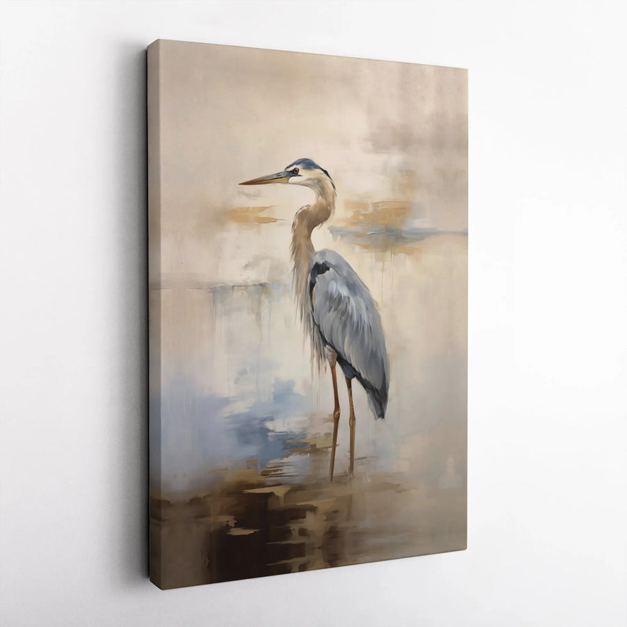 Great Blue Heron Canvas Wall Art | Abstract Bird Painting Decor | Gallery-Wrapped Premium Print | Coastal Living Room Gift