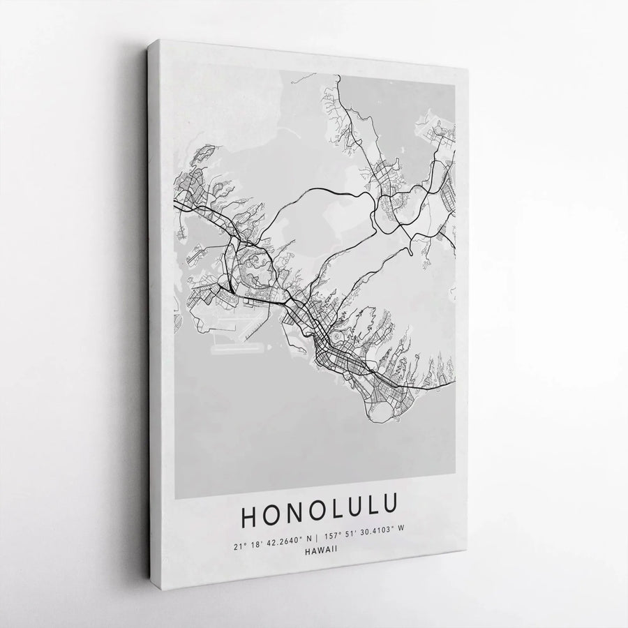 Honolulu Street Map Canvas Print | Minimalist Hawaii City Decor | Premium Gallery Wrap Wall Art | Travel Gift for Hawaii Lovers