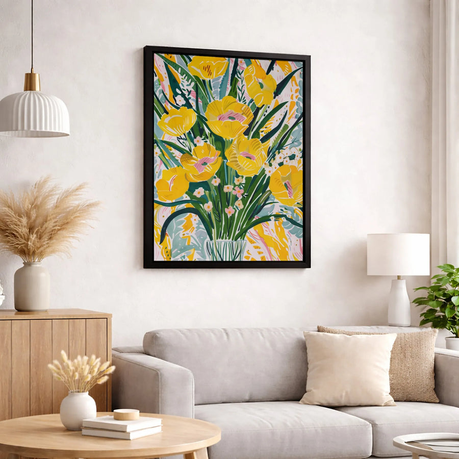 Yellow Floral Canvas Wall Art | Abstract Flower Bouquet Painting | Gallery-Quality 1.25" Profile | Botanical Home Decor Gift