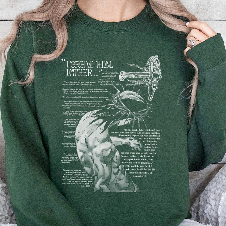 Forgive Them Father Bible Verse Sweatshirt | Crown of Thorns Christian Graphic | Premium Cotton Blend | Faith-Based Religious Gift for Men and Women