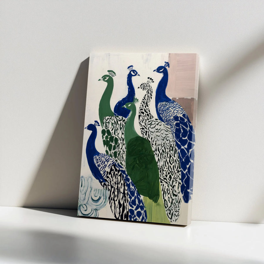Modern Peacock Canvas Print | Stylized Peacock Flock Wall Art | Premium 1.25" Thick Canvas | Collector's Home Decor Gift