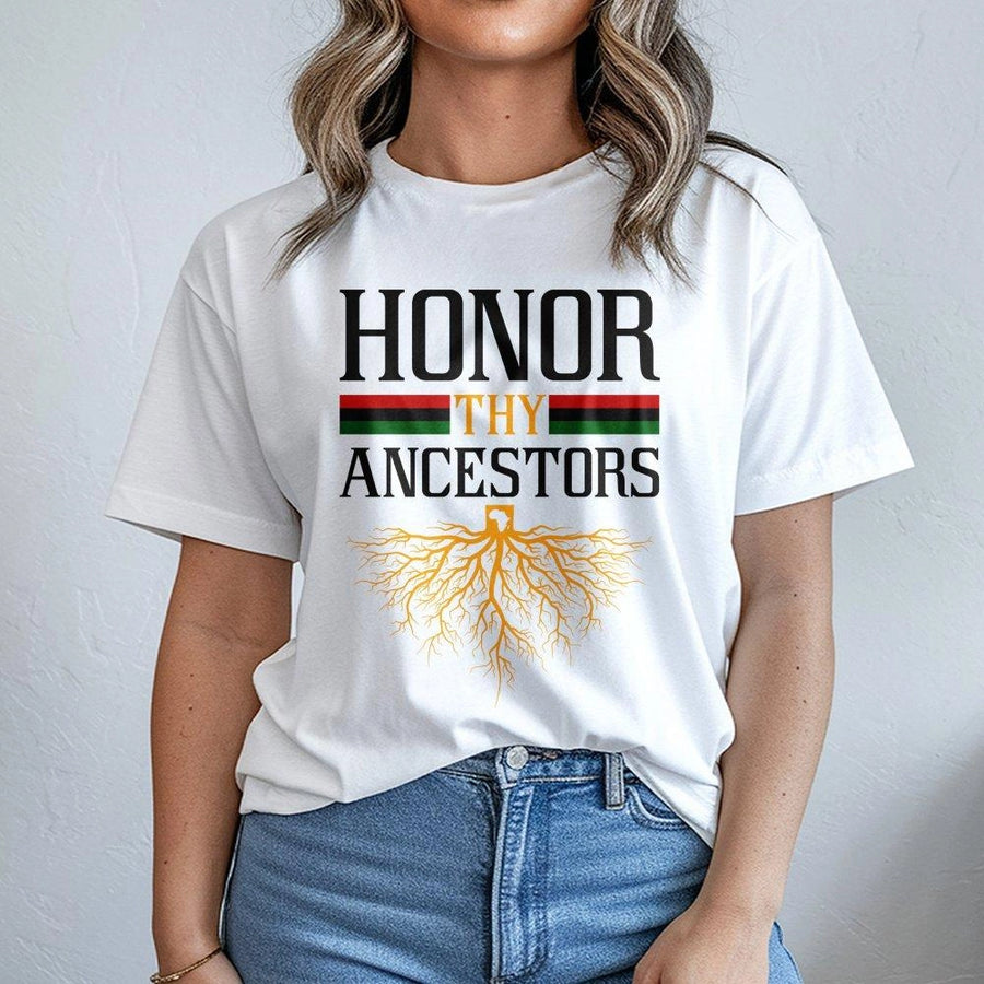 Honor Thy Ancestors T-Shirt | Pan-African Tree Roots Graphic | Premium 100% Cotton Tee | Black History Month Heritage Gift