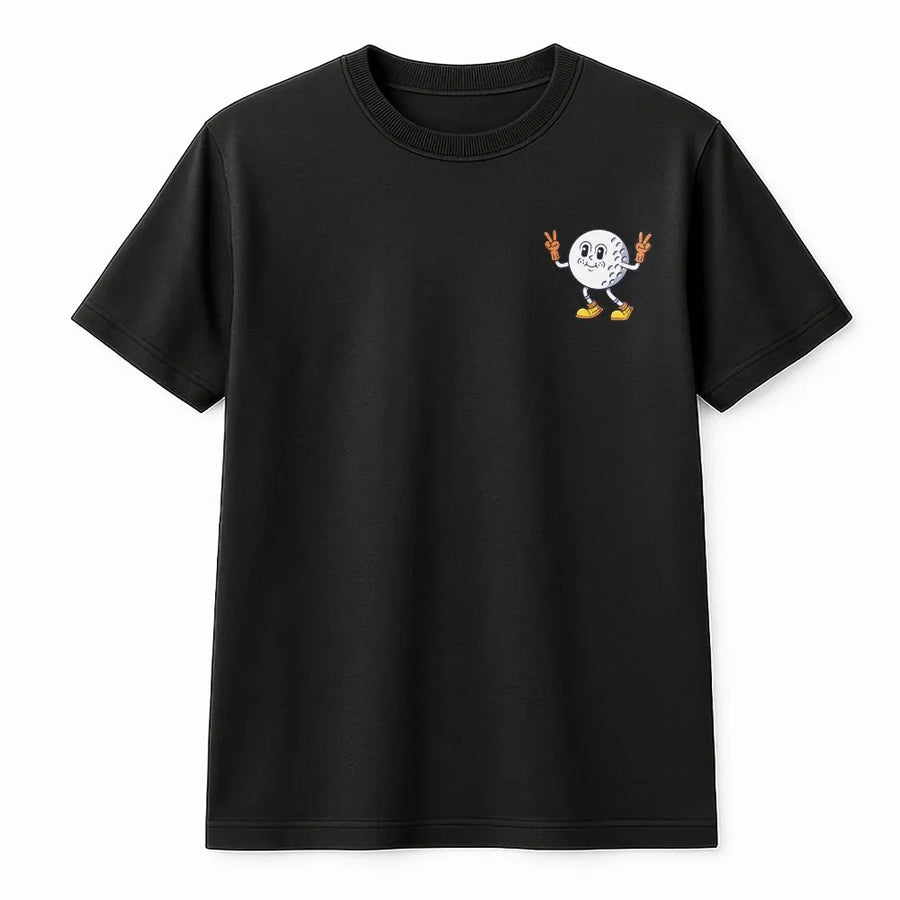 Funny Golf T-Shirt | Retro Cartoon Golf Ball with Peace Sign | Premium Cotton Graphic Tee | Gift for Golfer