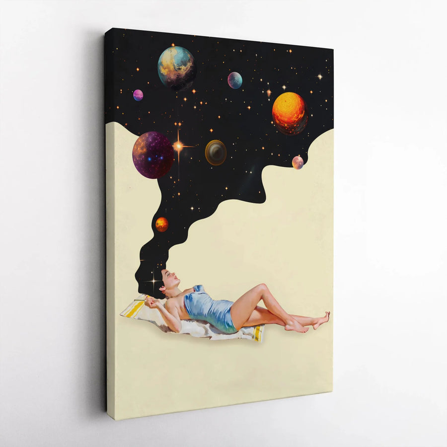 Surreal Space Wall Art | Dreamy Galaxy Woman Collage Canvas | Gallery Quality Fade-Resistant Print | Celestial Home Decor Gift for Her