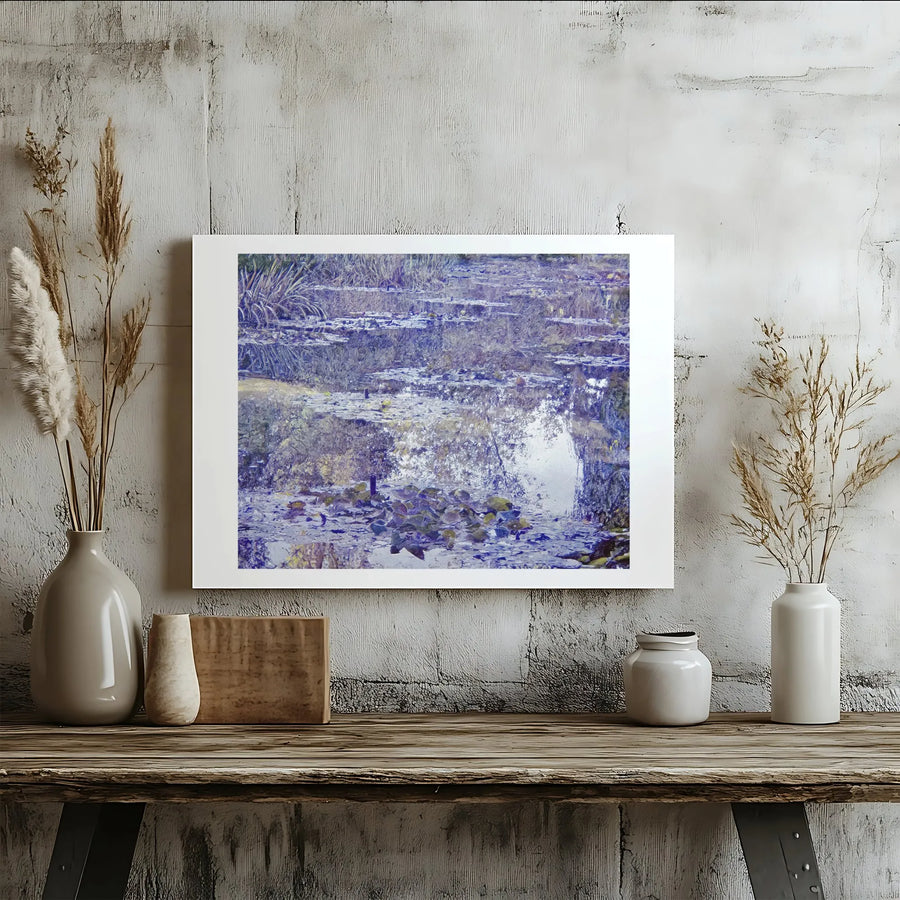 Impressionist Water Lily Pond Canvas | Blue Botanical Pond Reflections Art | Premium Gallery Wrap Stretched Print | Serene Nature Home Decor Gift
