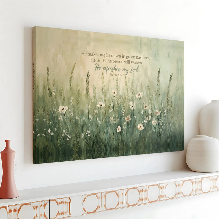 Psalm 23 Canvas Wall Art | He Refreshes My Soul Scripture Art | Premium Gallery Wrap Canvas | Inspirational Christian Home Decor Gift