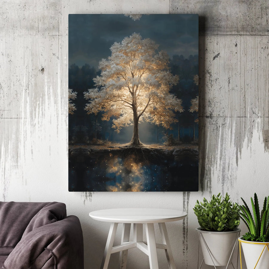Luminous Tree of Life Canvas Art | Cosmic Forest Reflection Wall Decor | Premium 1.25" Gallery Wrap | Enchanting Bedroom & Living Room Gift