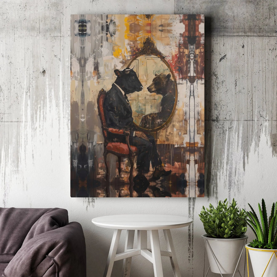 Bull vs Bear Market Canvas Art | Symbolic Financial Wall Decor | Premium Gallery Wrap Print | Office Decor for Stock Traders and Investors