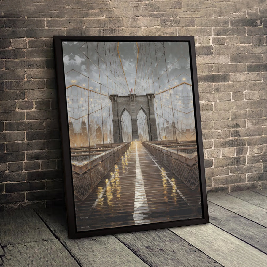 Brooklyn Bridge Canvas Print | New York City Skyline Dusk Wall Art | Premium Gallery Wrapped Decor | Modern Industrial Office Gift