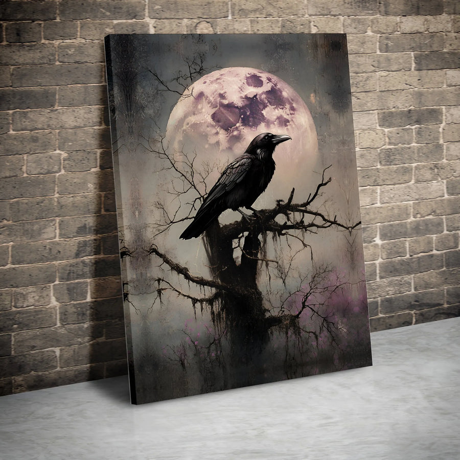 Gothic Raven Canvas Print | Spooky Moon Wall Art | Premium Fade-Resistant Gallery Wrap | Dark Academia Decor For Home Office