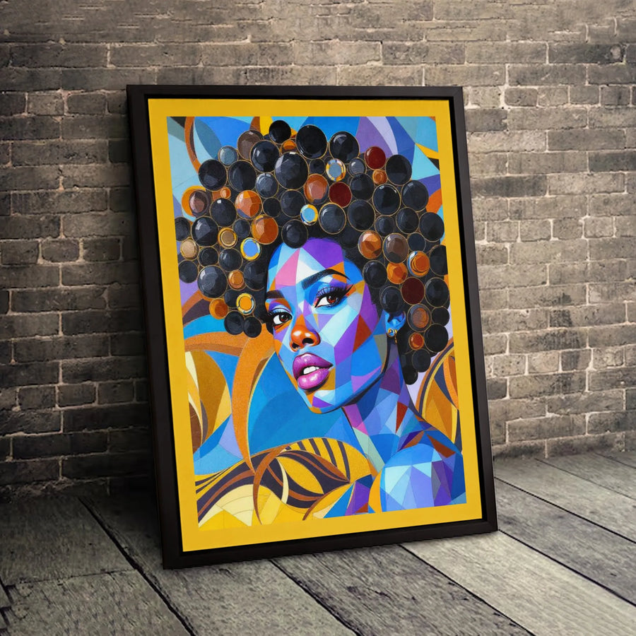 Geometric Black Woman Portrait Canvas | Colorful Afro Art Print | 1.25 Inch Premium Gallery Wrap | Modern African American Wall Decor