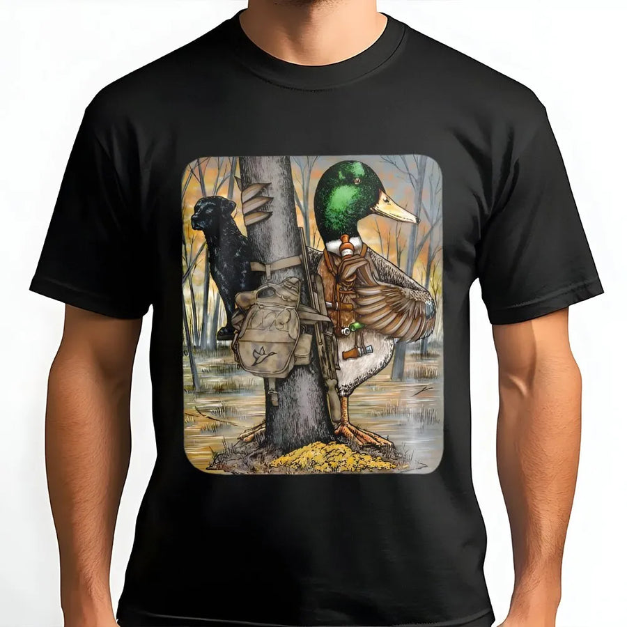 Tactical Duck Hunting T-Shirt | Mallard and Labrador Retriever Graphic | Premium Cotton Apparel | Gift for Duck Hunters and Outdoorsmen