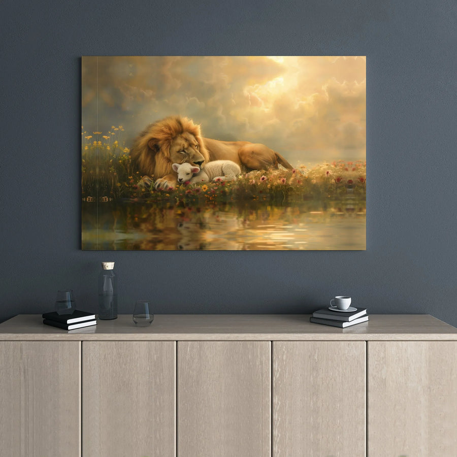 Lion and Lamb Wall Art | Biblical Peace Canvas Print | Premium 1.25-Inch Gallery Wrap | Christian Home Decor Gift