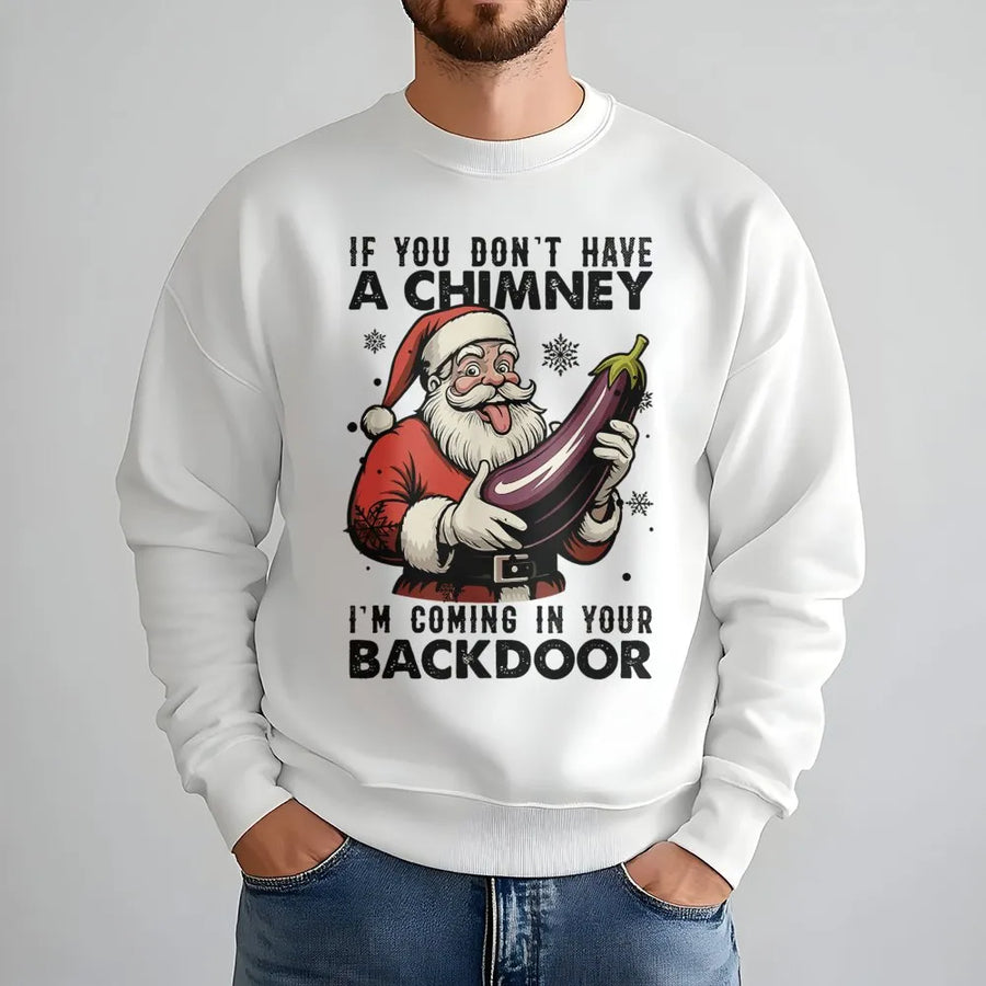 Funny Santa Christmas Sweatshirt | Rude Eggplant Chimney Design | Premium Cotton Blend | Offensive Holiday Gift For Adults