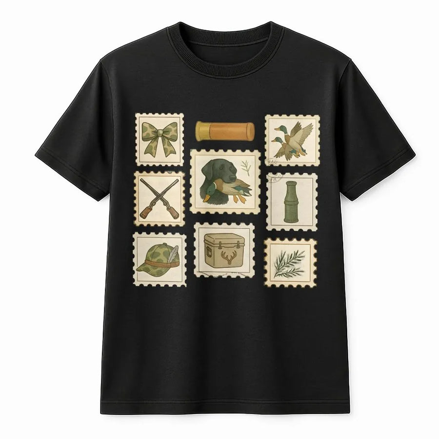 Duck Hunting T-Shirt | Retro Stamp Wildlife Illustration | Premium Soft Cotton | Outdoor Enthusiast Hunter Gift