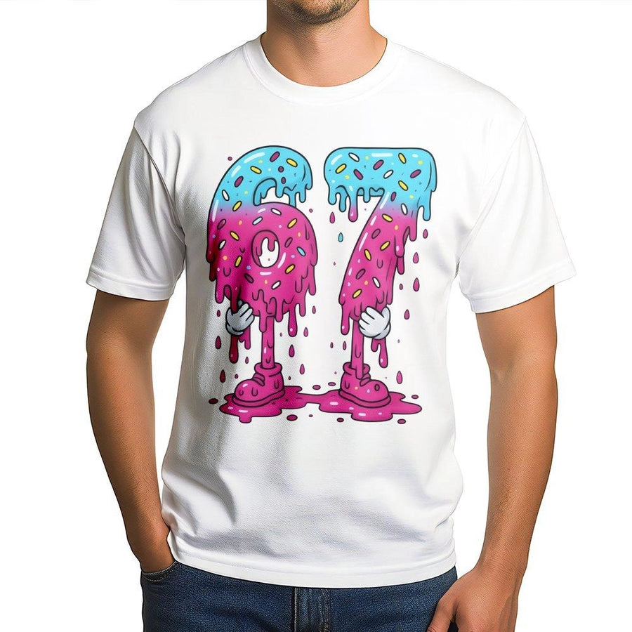 Number 67 T-Shirt | Dripping Donut Graphic Design | Premium Cotton Apparel | Funny Birthday Gift for Sports Fans