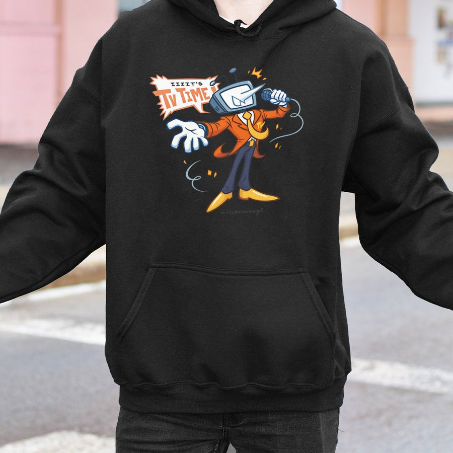 It's TV Time Hoodie | Retro Cartoon TV Head Character Graphic | Premium Cotton Blend | Funny Gaming Gift for Gamers