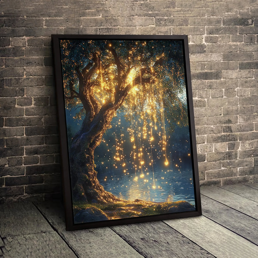Enchanted Tree Canvas Print | Magical Glowing Fairy Lights Wall Art | Premium Gallery Wrapped Decor | Nature Lover Living Room Gift