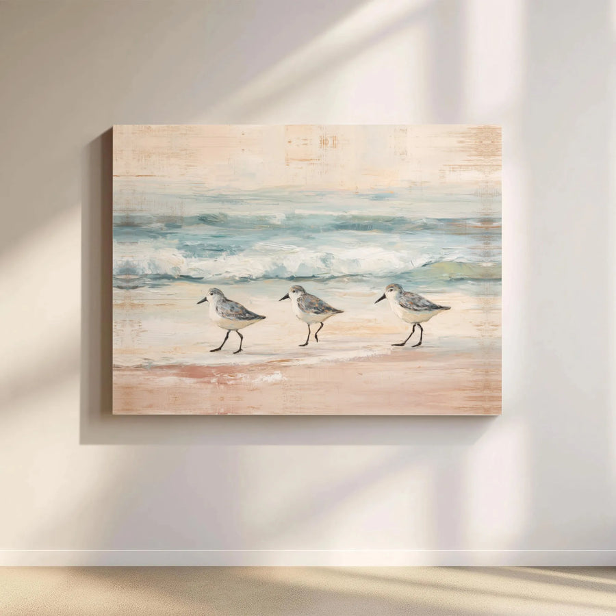 Coastal Sandpiper Wall Art | Beach Shore Birds Print | 1.25-Inch Premium Canvas | Relaxing Nautical Home Decor for Beach House Living
