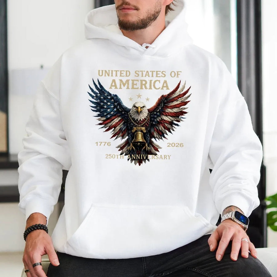 USA 250th Anniversary Hoodie | Patriotic American Flag Eagle | Premium Cotton Blend | Collector's Semiquincentennial Gift for History Buffs