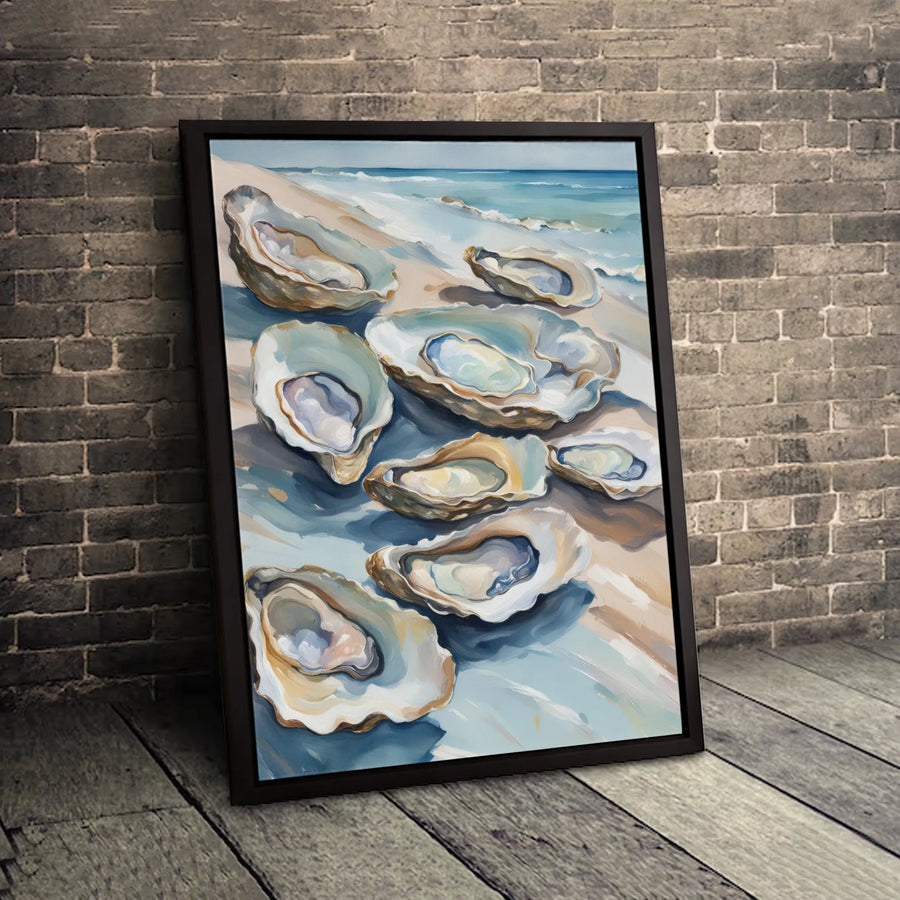 Oyster Shells Coastal Wall Art | Painterly Beach Ocean Decor | Premium 1.25" Gallery Canvas | Gift For Beach House Lovers