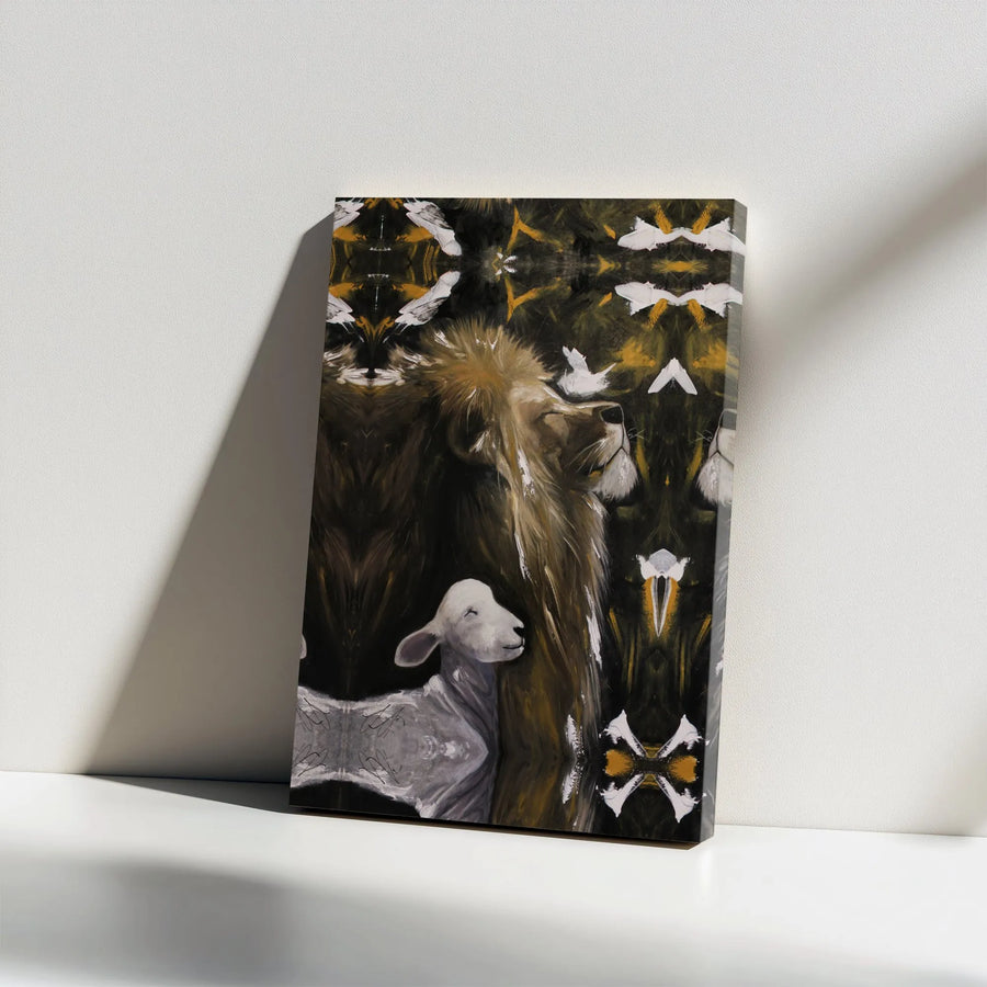 Lion and Lamb Canvas Wall Art | Abstract Christian Artwork | Premium Thick Gallery Wrap | Religious Home Decor Gift